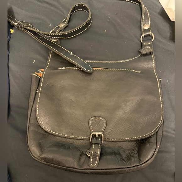 Vintage Patricia Nash black leather crossbody purse